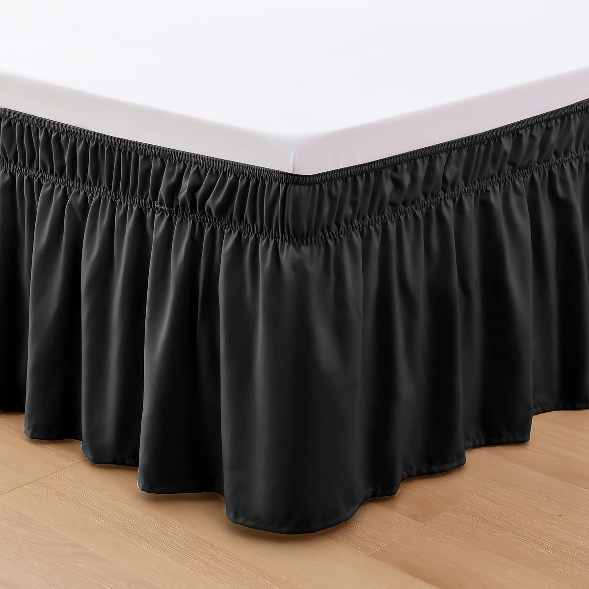 Elegant Comfort - Falda de Cama elástica con Volantes sólidos, con caída a Medida de 16 Pulgadas, fácil Ajuste, Alta Calidad Resistente a Las Arrugas y a la decoloración, tamaño King/Queen, Negro