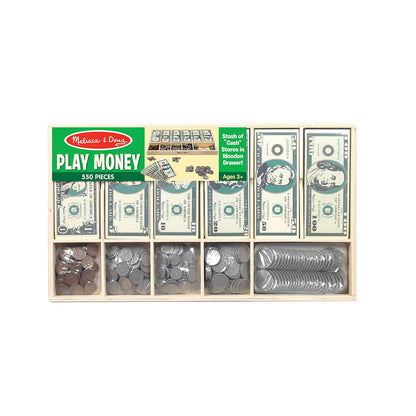 Melissa & Doug Set Clásico de Juego de Dinero, Juguetes de Desarrollo, 50 de Cada Denominación, Cajón de Efectivo en Madera