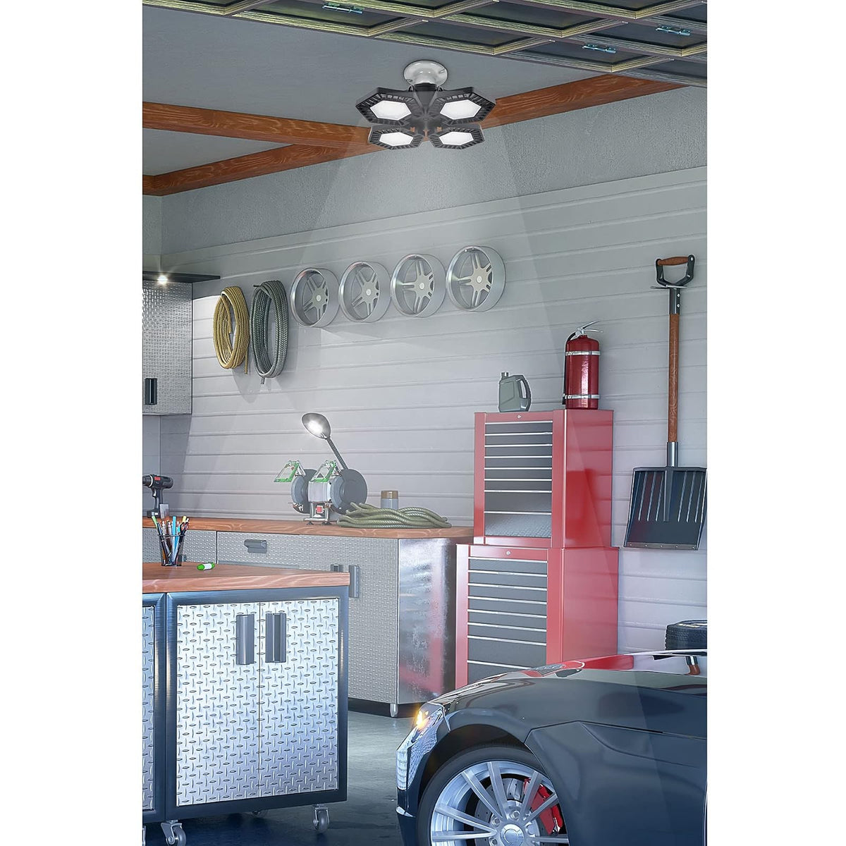 Volteck ABA-701L, Luminario LED 100 W, aluminio con 4 paneles abatibles, luz blanca fría 6500K, color negro