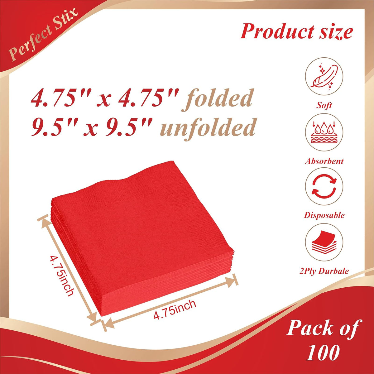 Servilletas de bebidas rojas de 2 capas (paquete de 100 unidades)