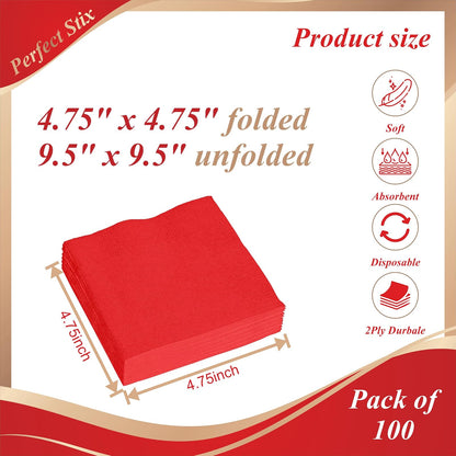 Servilletas de bebidas rojas de 2 capas (paquete de 100 unidades)