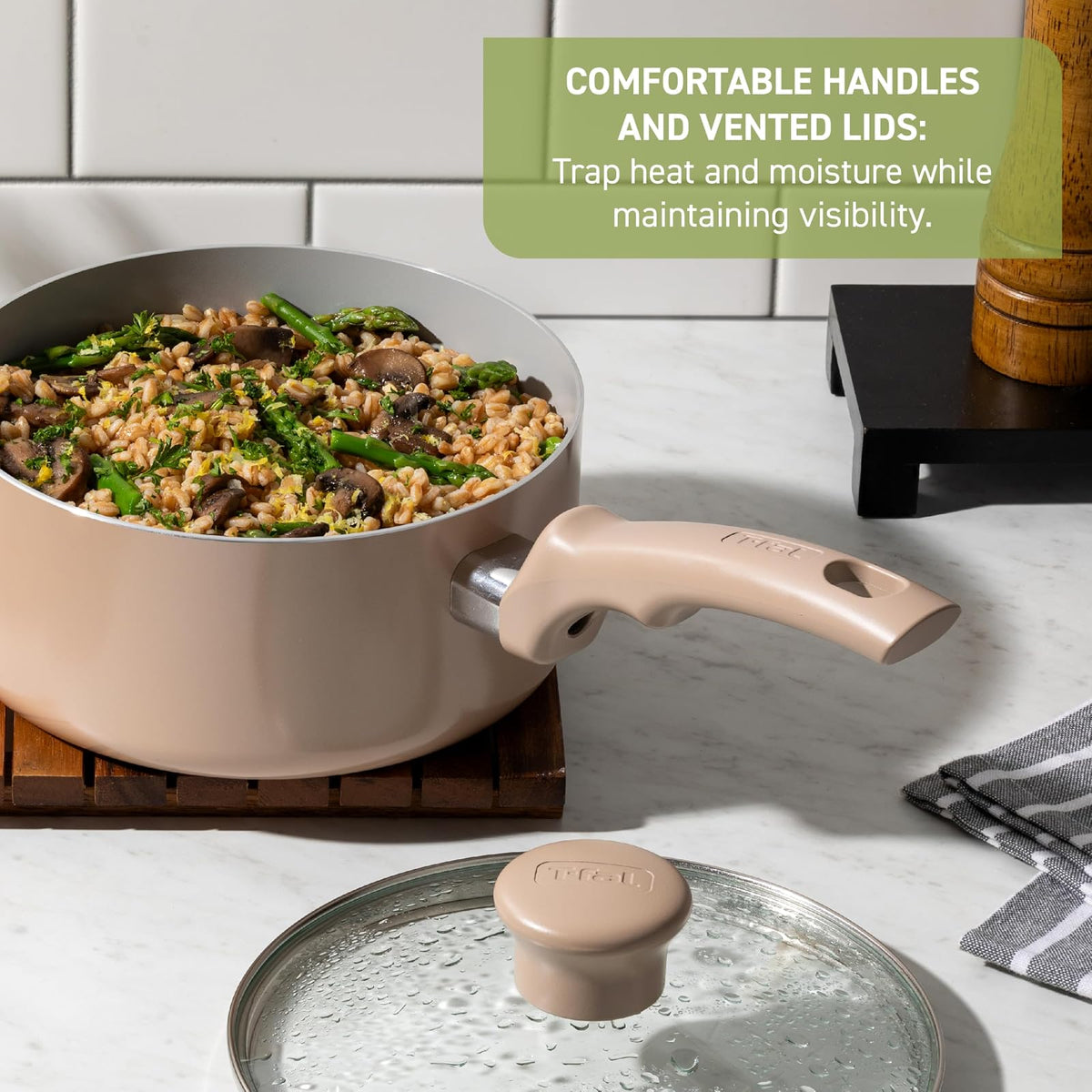 T-fal Batería de Cocina 20 Piezas Refresh Cerámica Antiadherente, Ollas y Sartenes, Apta para Horno hasta 380°F, Set Completo para Cocina, Uso Diario, C493SK74