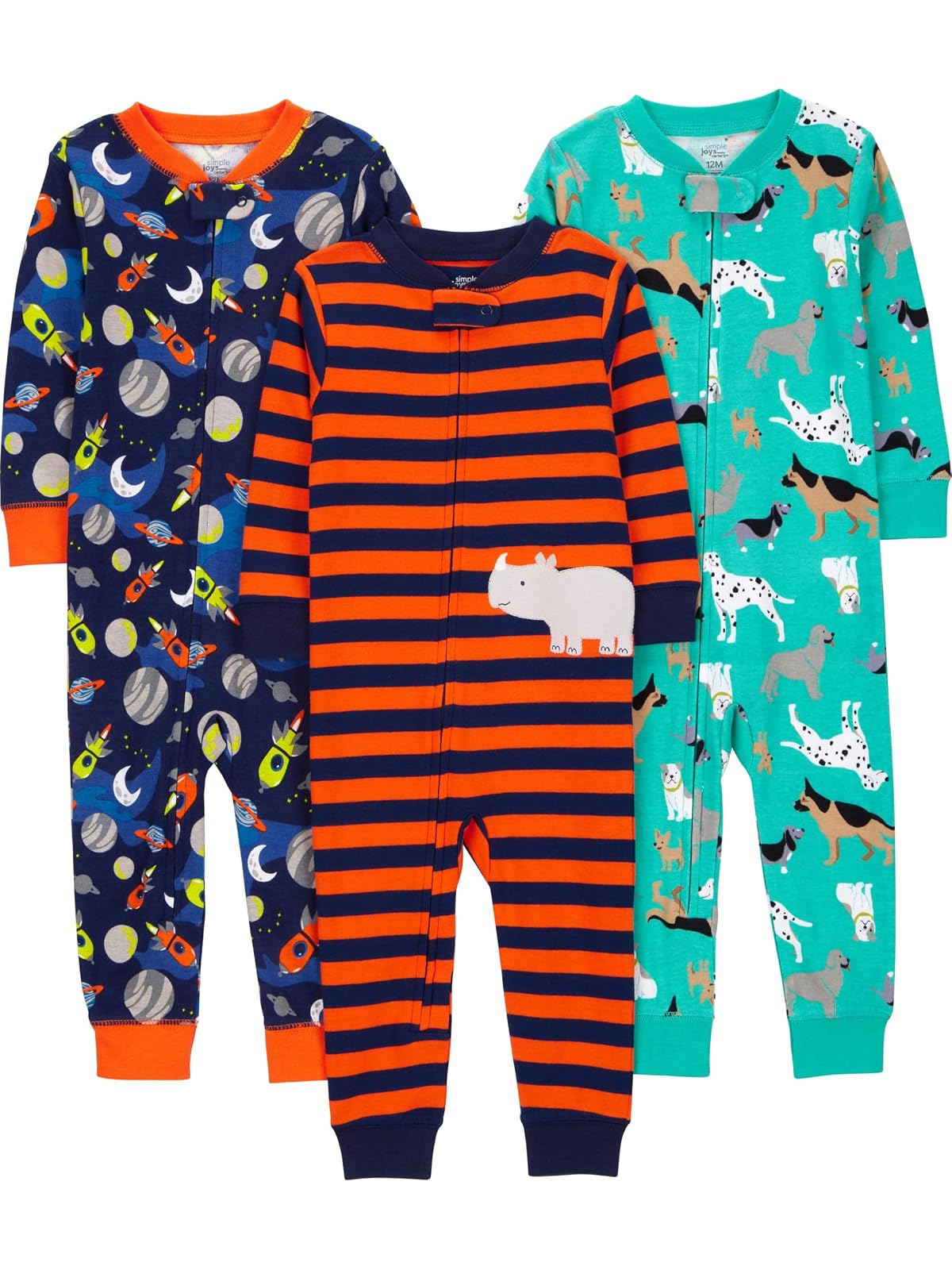Simple Joys by Carter's - Paquete de 3 pijamas de algodón sin pies para bebés y niños pequeños