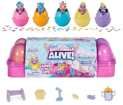 HATCHIMALS Alive, cartón con 5 Minifiguras en Huevos Que se rompen Solos y 11 Accesorios, Juguetes para niños