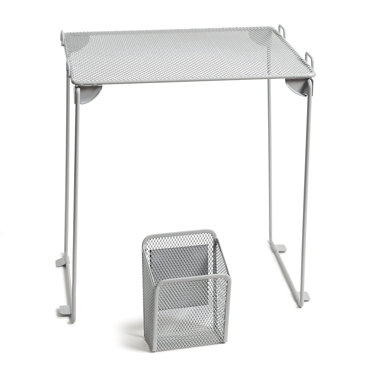 U Brands - Kit de organización de clóset de Malla Gris, Incluye Taza magnética y Estante Plegable, 2 Piezas