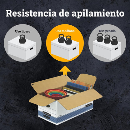 Bankers Box STOR/FILE Cajas de almacenamiento de servicio medio, plegado rápido, cuerda y botón, carta, caja de 12 unidades (00704)