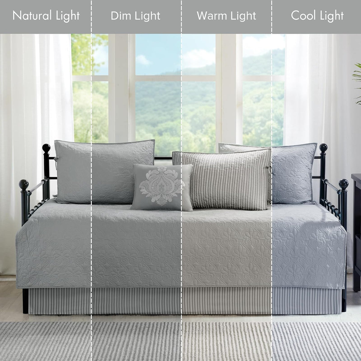 Madison Park Juego de Funda de Algodón para Sofá Cama, 75 X 39 Pulgadas, Gris Quebec, 6 Piezas