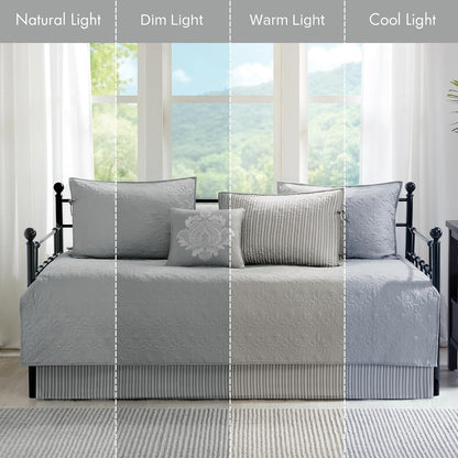 Madison Park Juego de Funda de Algodón para Sofá Cama, 75 X 39 Pulgadas, Gris Quebec, 6 Piezas