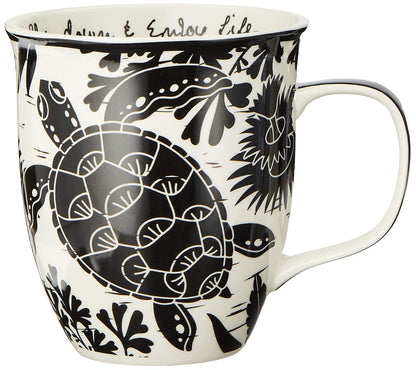 Karma Gifts Taza Boho Blanco y Negro, 14 oz - tortuga marina