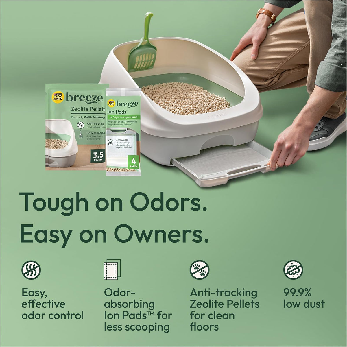 Purina Tidy Sistema de Arena para Gatos, Breeze Extra Fuerte, Pellets de Arena Mejorada y Almohadillas de Repuesto para Gatos