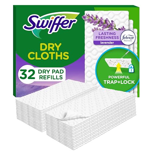 Swiffer Sweeper Dry Sweeping Pad Refills for Floor mop with Febreze Lavender Vanilla & Comfort Scent 32 Count
