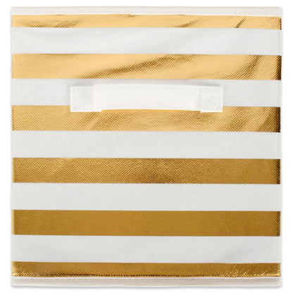 DII tela plegable cubeta de contenedores de almacenamiento para organizadores, Cubo grande - Juego de 2, Dorado (Stripe Gold), 1, 1