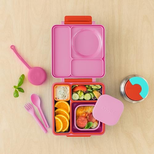 Omielife - Contenedores de silicona a prueba de fugas, contenedores de almacenamiento de alimentos con tapa, contenedor bento para almuerzo escolar, sin BPA, hermético, apto para lavaplatos, Rosa