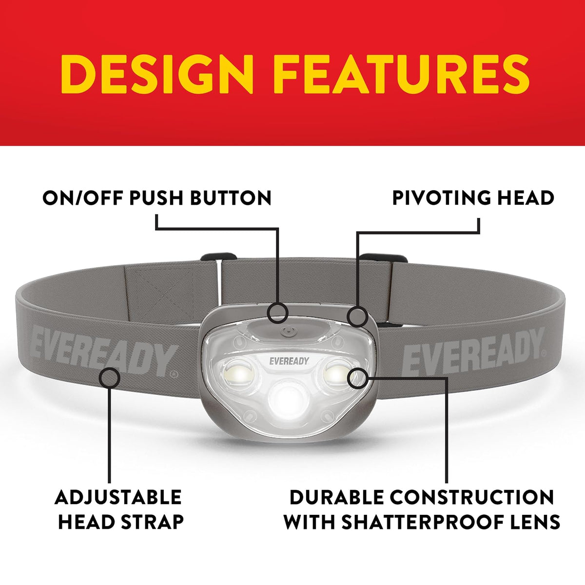 EVEREADY - Faros LED Pro200 [Paquete de 5], IPX4, resistentes al agua, y duraderas para camping, senderismo, corte de energía de emergencia (baterías incluidas)