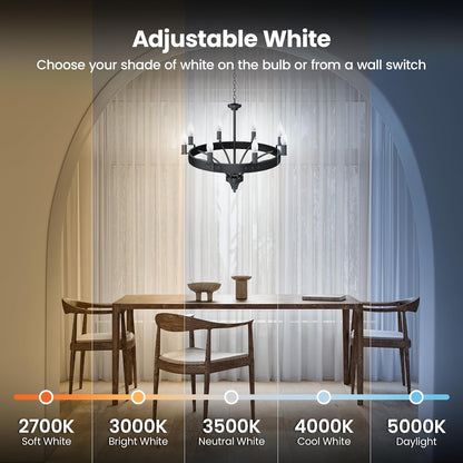Feit Electric CA10 - foco LED con punta de llama, equivalente a 40 W, regulable, seleccionable en color de 6 vías, 5CCT, base de vela E12, 90 CRI, 450 lúmenes, foco de araña, 22 años de vida, CFF40