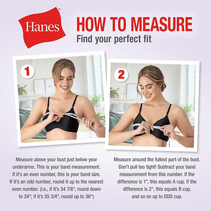Hanes Underwire Bra Pack, Invisible Look T-Shirt Bra, Adjustable Straps, 2-Pack Sujetador Mujer