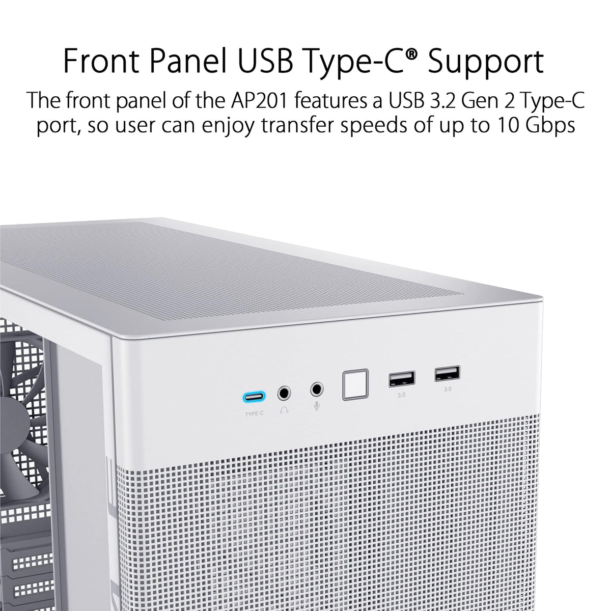 ASUS Prime AP201 White MicroATX Edición de vidrio templado compatible con tarjetas gráficas de hasta 338 mm, enfriadores de 360 mm y PSU ATX estándar, paneles laterales sin herramientas, panel lateral