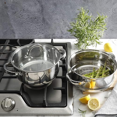 Oster Hali olla de cocción al vapor con tapa para estufa, acero inoxidable