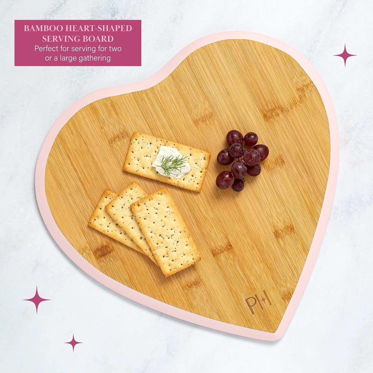 Paris Hilton - Juego de mesa de charcutería y servir, tabla de servir de bambú, plato de cerámica, utensilios de queso con cuchillas revestidas de titanio, juego de 6 piezas, color rosa