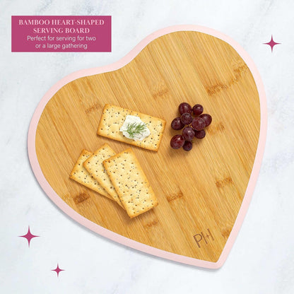 Paris Hilton - Juego de mesa de charcutería y servir, tabla de servir de bambú, plato de cerámica, utensilios de queso con cuchillas revestidas de titanio, juego de 6 piezas, color rosa