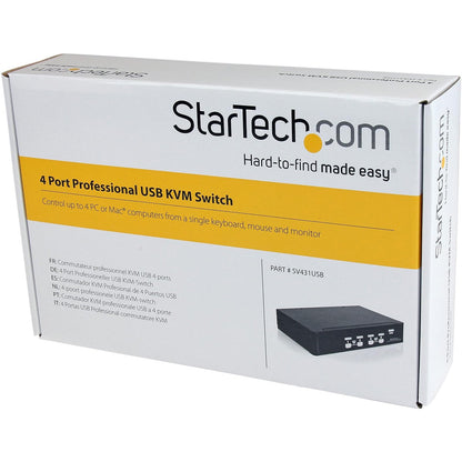 StarTech STH-SV431USB SV431USB Switch KVM de 4 Puertos con USB, 1 Usuario Local, 1U, Negro