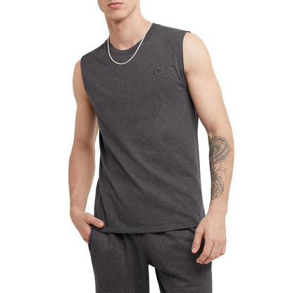 Champion Playera Muscular de Algodón para Hombre - Granito Heather - Logotipo C - CH