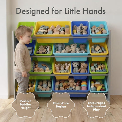 Tot Tutors WO498 Elements Collection Wood Toy Storage Organizer, X-Large, Grey/Blues