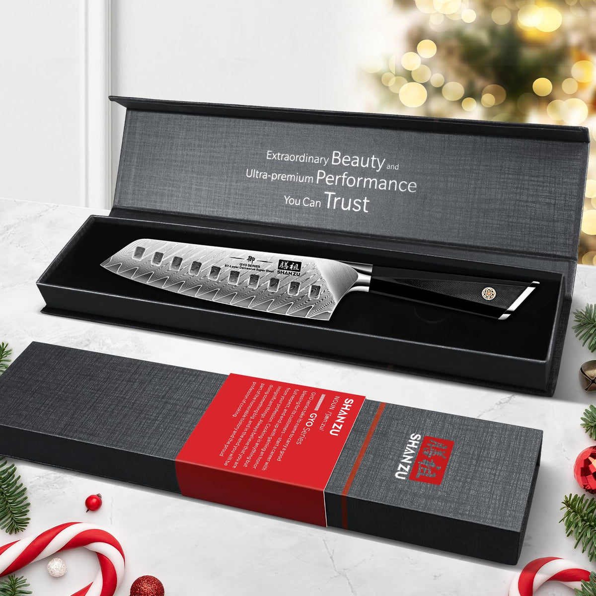 SHAN ZU Cuchillo Santoku, Cocina Acero AUS-10 de 67 Capas, Japones con Mango G10, Cuchillo Cocinero Profesional, Súper Afilada para Cortar Verdura, Fruta, Carne