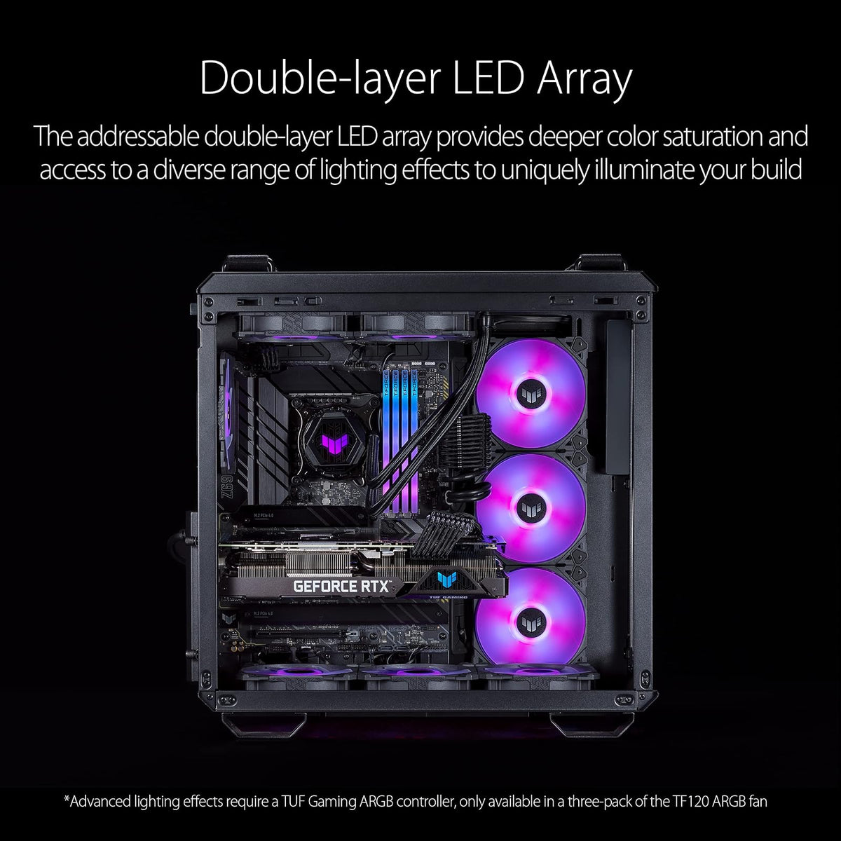 ASUS TUF Gaming TF120 ARGB Chassis Fan 3Pin Customizable LEDs Blade, Advanced Fluid Dynamic Bearing, 120mm PWM Control, Anti-vibration Pads, Double-layer LED Array for Computer Case & Liquid Radiator