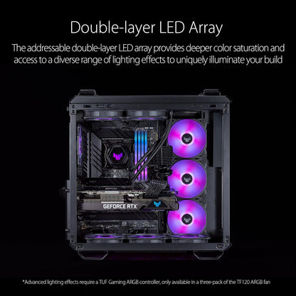 ASUS TUF Gaming TF120 ARGB Chassis Fan 3Pin Customizable LEDs Blade, Advanced Fluid Dynamic Bearing, 120mm PWM Control, Anti-vibration Pads, Double-layer LED Array for Computer Case & Liquid Radiator