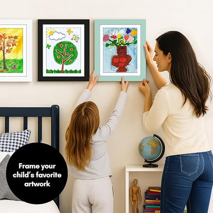 Marco de obras de arte para niños cambiable (verde marino) – Puerta magnética con capacidad para 100 piezas de arte, visualización de tamaño carta de 8.5 x 11 pulgadas con alfombrilla o 10 x 12.5