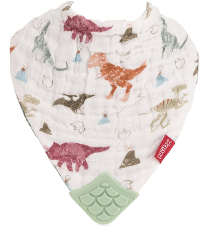 Nuby Reversible 100% Natural Cotton Muslin 3 Piece Teething Bib, Green/Grey/Blue, Dinosaur/Bear/Stripes, Paquete de 3