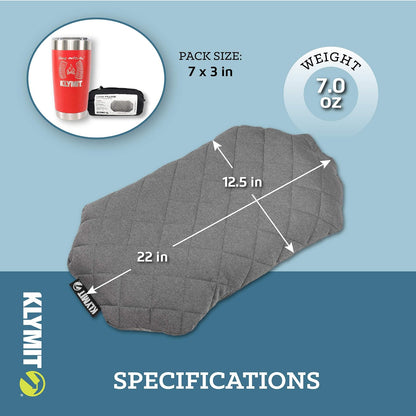 Klymit Luxe Pillow - Almohada inflable ligera y lujosa para viaje (nueva), color gris, XL