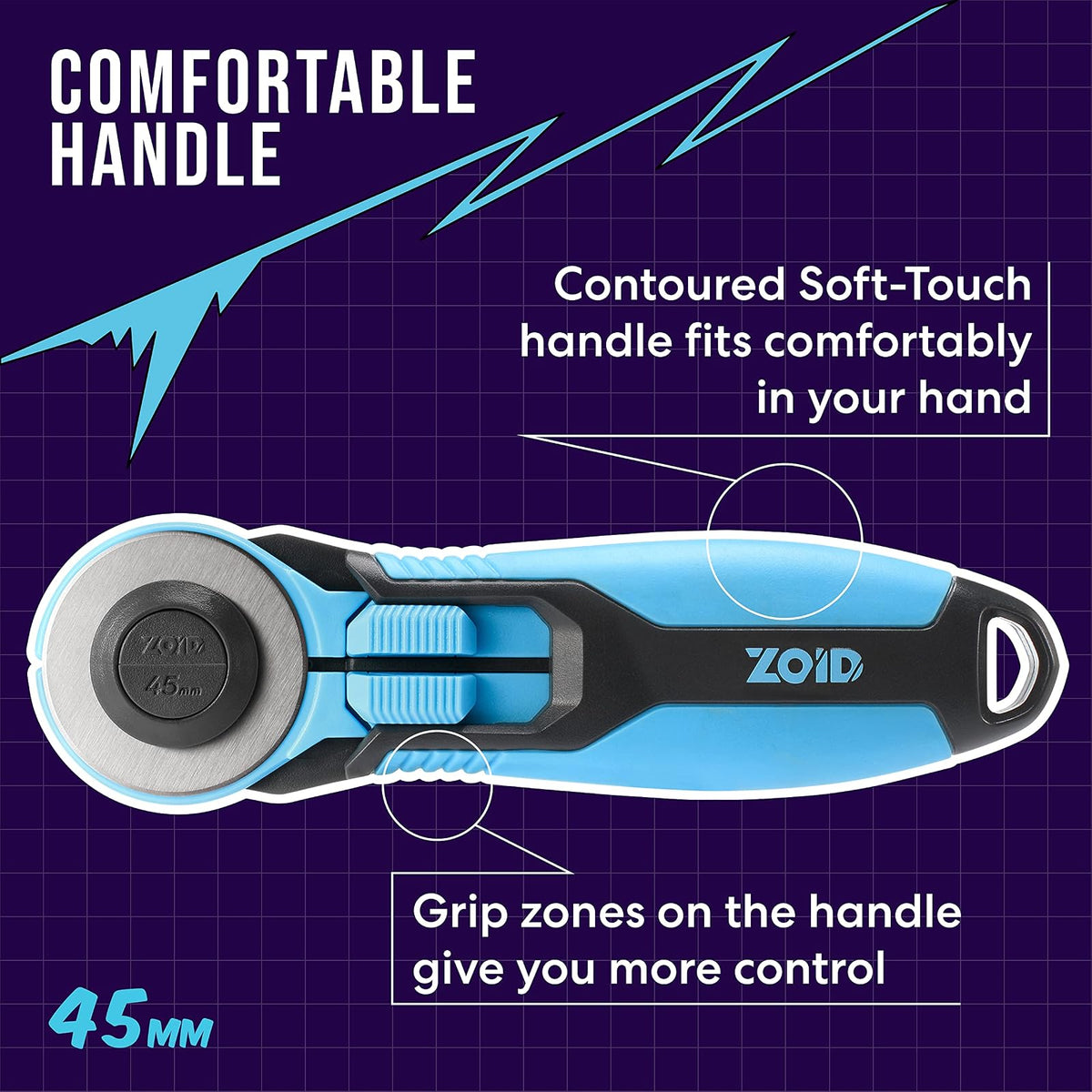 Zoid - Cortador giratorio de 45 mm con agarre, rueda de corte de tela, cuchilla rotatoria, cortador de alfombrillas, herramienta de corte artesanal, herramienta a mano alzada para telas, tapetes y