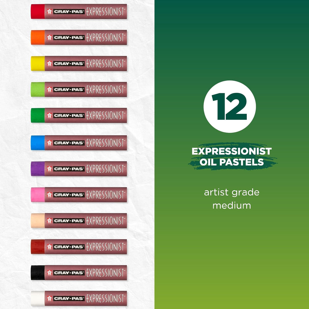 SAKURA Barras Óleo Pastel Set 12 Colores | Barras Artísticas | Pasteles originales al óleo para artistas, textura cremosa para mezclar, capas y arañazos, no tóxicos, calidad japonesa
