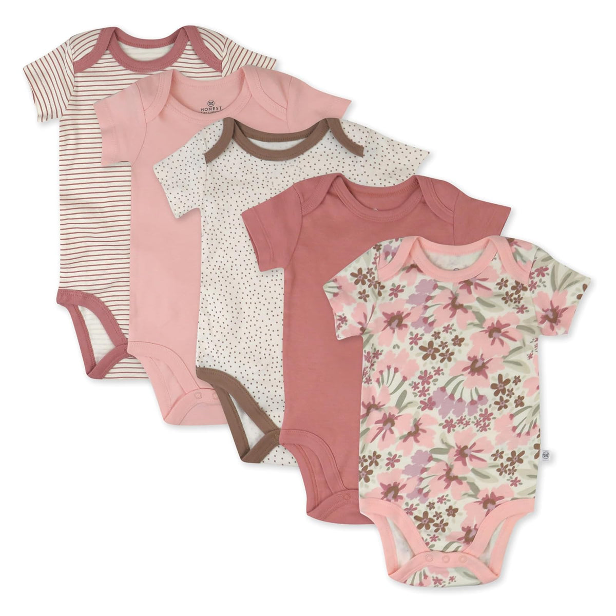 HonestBaby 5-pack Short Sleeve Bodysuits One-piece 100% Organic Cotton for Infant Baby Boys, Unisex Bodis para bebé bebés niñas