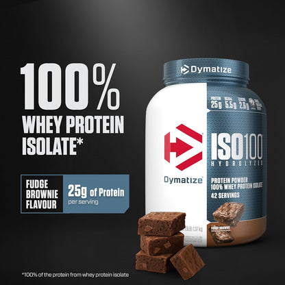 Dymatize ISO100, polvo de proteína hidrolizada, sabor Fudge Brownie, 3 libras, 100% de proteína de suero aislado, 25 g de proteína, 5.5 g de BCAA, sin gluten