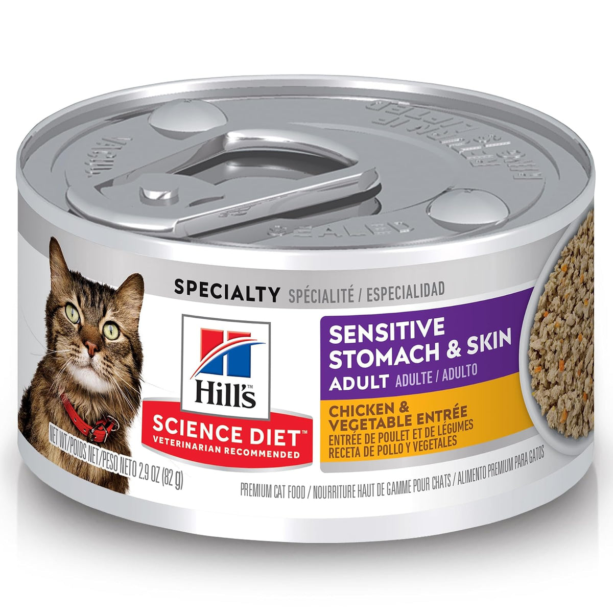 Hill's Alimento Húmedo para Gato Adulto Piel Y Estomago Sensible 24Pack 82G | Alimento húmedo Hill's para gato, piel y estómago sensible, alta digestibilidad, barrera cutánea sana