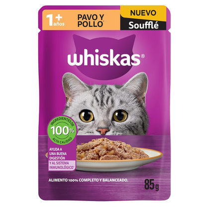Alimento húmedo para gatitos Whiskas, formato soufflé, paquete de 24 sobres de 85 g - Pollo y Pavo - Alimento Húmedo