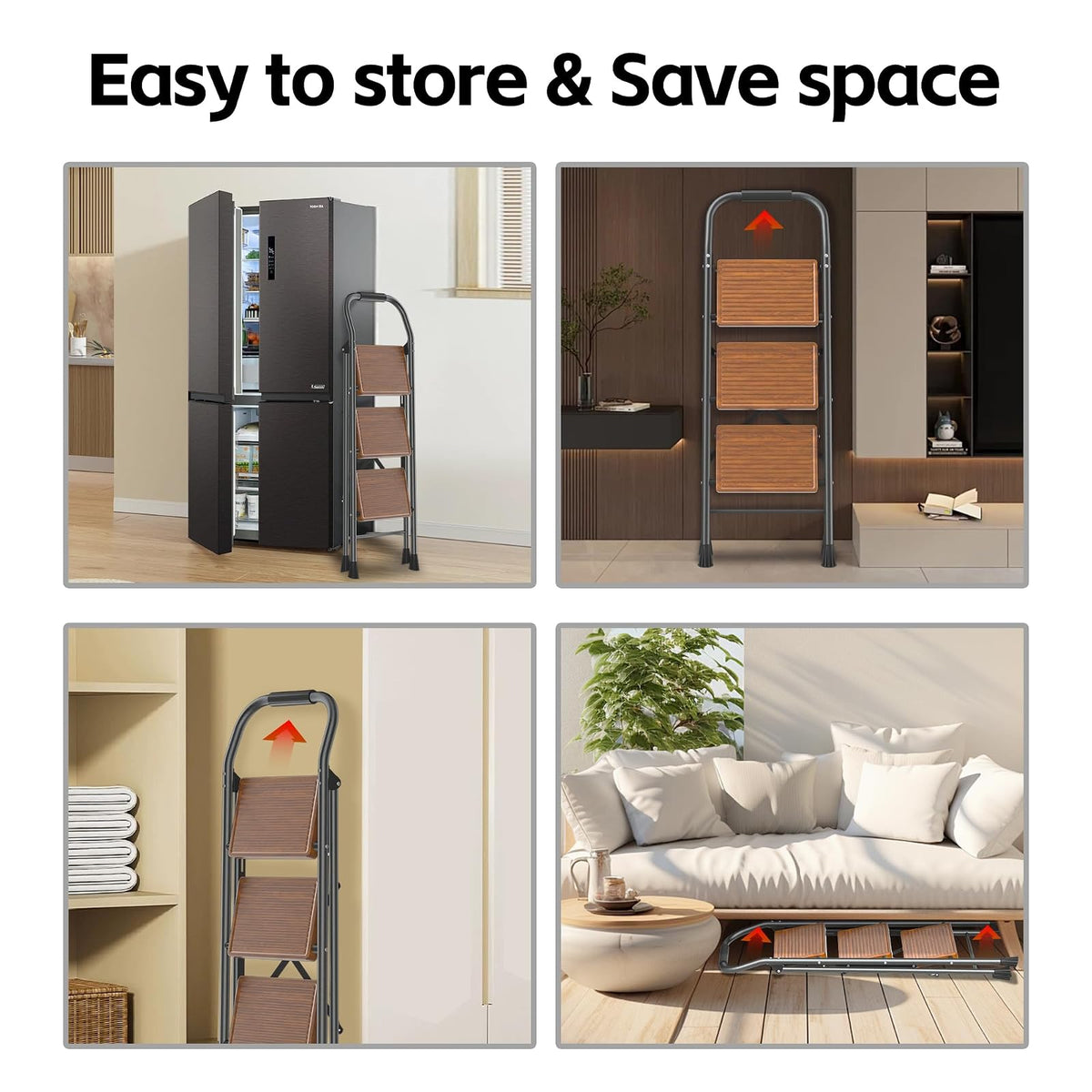 Taburete Plegable Plegable para el hogar, Adultos, Cocina, 3 escalones, Alto y Resistente con pasamanos, escaleras de Escalera, escaleras de Escalera Extensible para Interiores y Casas de 600 Libras