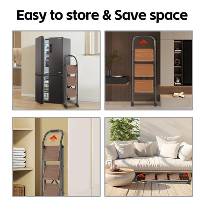 Taburete Plegable Plegable para el hogar, Adultos, Cocina, 3 escalones, Alto y Resistente con pasamanos, escaleras de Escalera, escaleras de Escalera Extensible para Interiores y Casas de 600 Libras