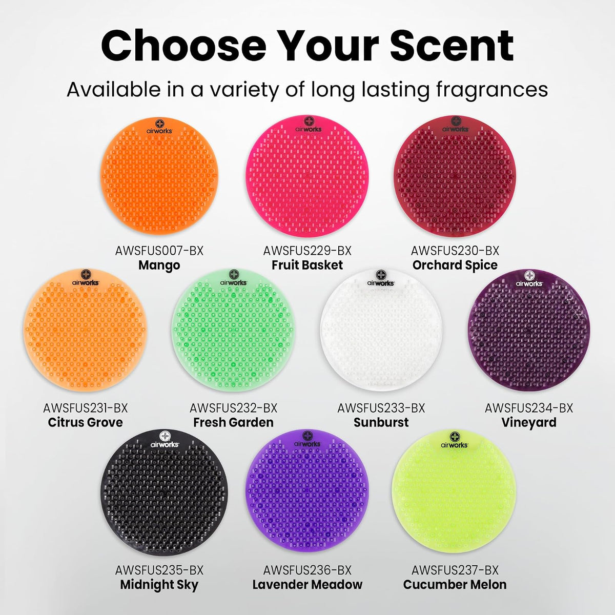 AirWorks AWSFUS007-BX Splash Free Urinal Screen, Mango, 0.22 lb., 8" Height, 6" Width, Orange (Pack of 10)