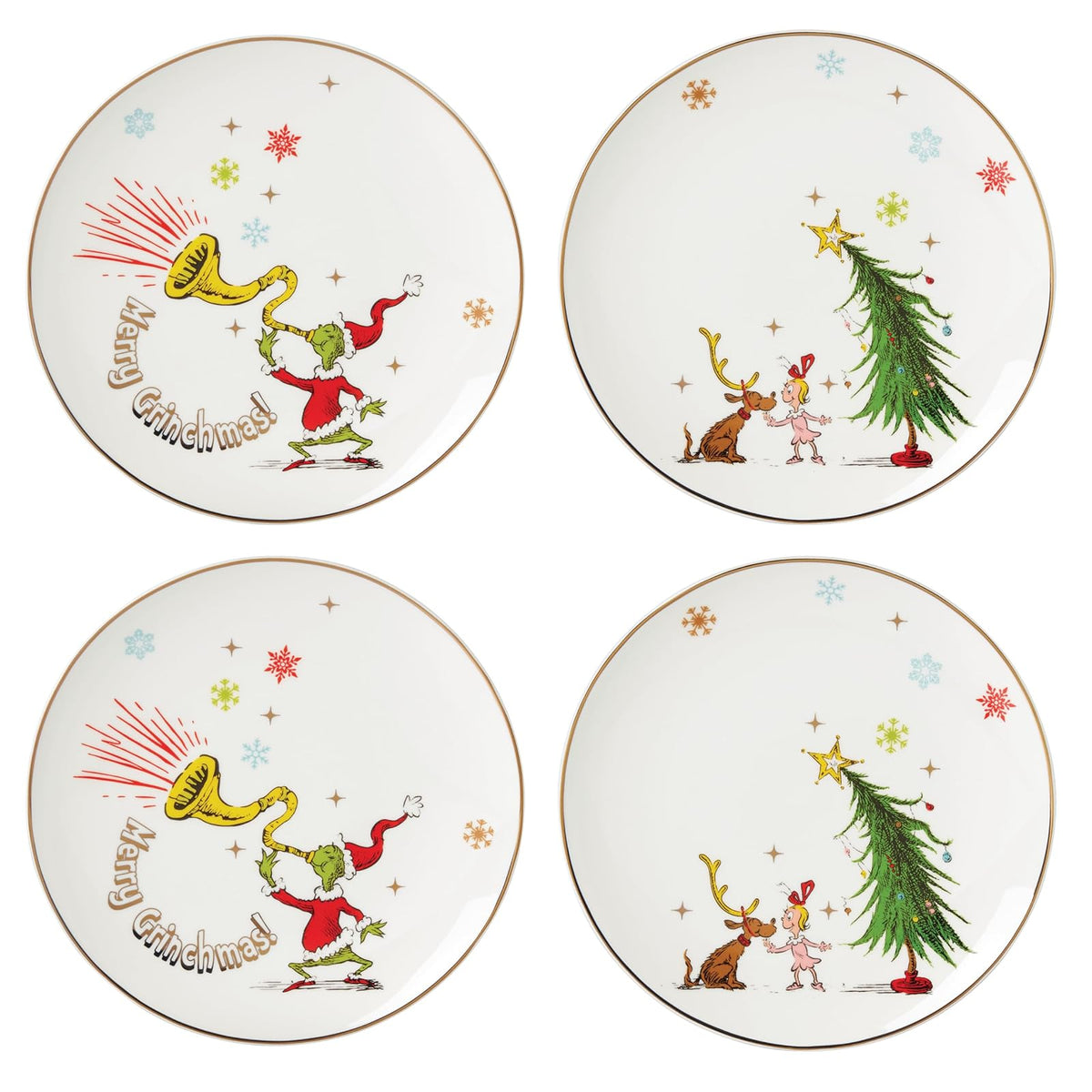 Lenox Set 4 Platos para Ensalada Merry Grinchmas Porcelana Surtidos 20 cm El Grinch