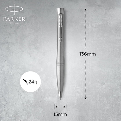 PARKER Urban Twist Bolígrafo | Metro en Metal con Detalles Cromados | Punta Mediana con Tinta Azule | Caja Para Regalo