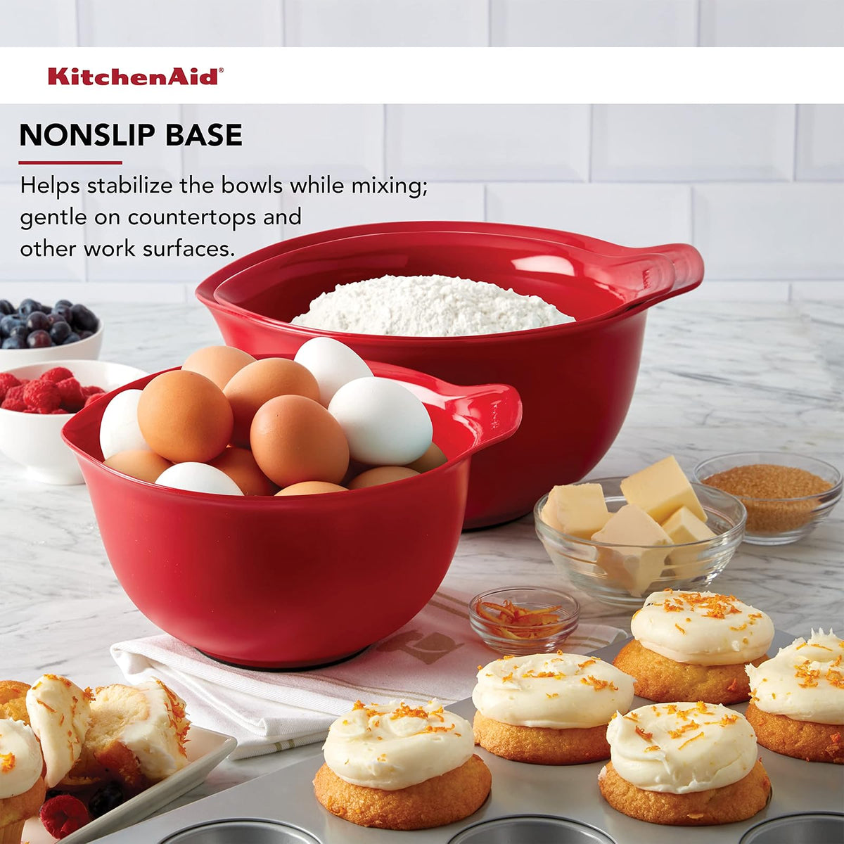 KitchenAid - Cuencos universales para mezclar, juego de 3 unidades, color rojo imperio