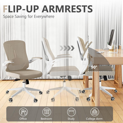 Silla ergonómica de Oficina con Soporte Lumbar, Silla de computadora de Malla con Respaldo Alto con Brazos abatibles, Silla de Trabajo Ajustable para computadora, Color Caqui