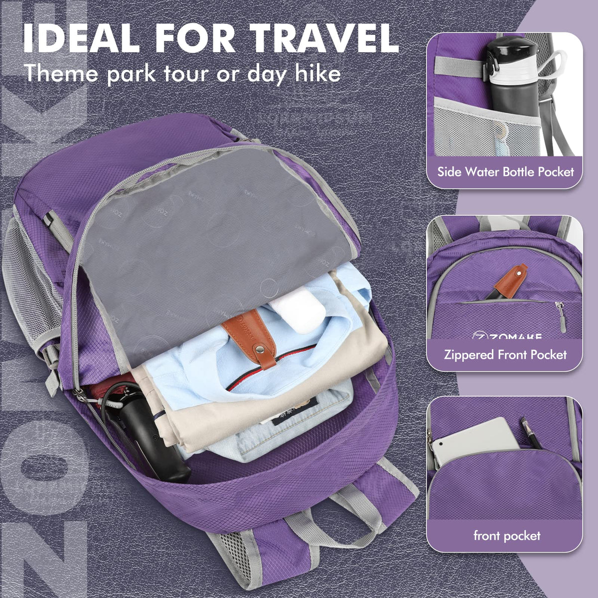 ZOMAKE Ultraligera Plegable Mochila, 30L Resistente Agua Viaje Mochila Liviana Empacable Bolsa Acampar Senderismo Camina Mochila