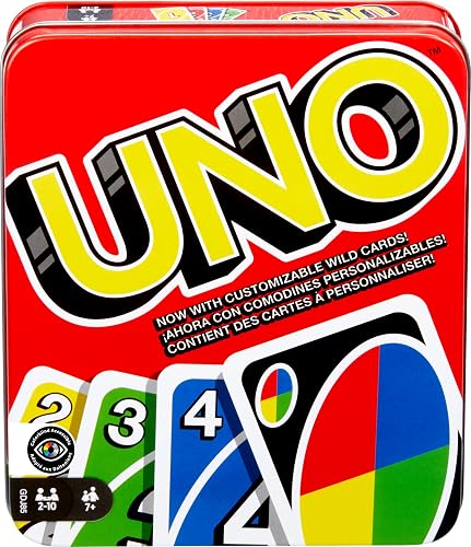 UNO Original Caja Metálica, Juego de Mesa Familiar de 2 a 10 Jugadores | Juego de cartas clásico para niños, adolescentes y noche de juegos familiares, tarjetas accesibles y personalizables para