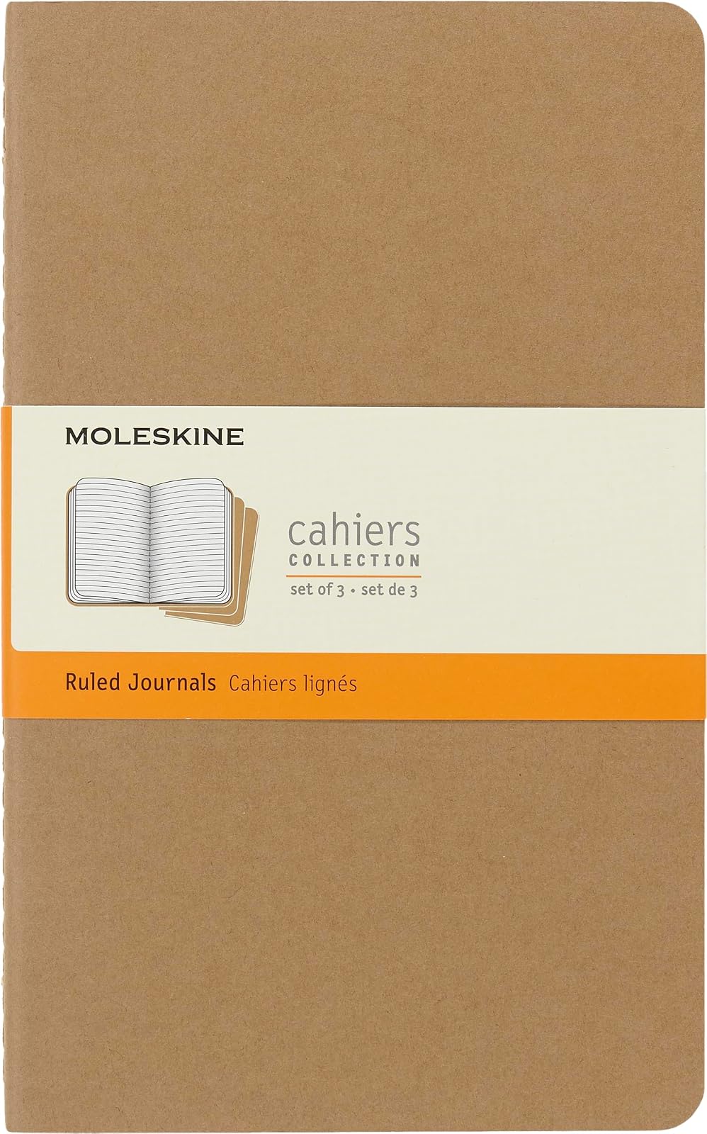 Moleskine Cahier - Diarios (3 unidades), tamaño grande, (5 x 8.25), cubierta suave, Rayado, Kraft marrón