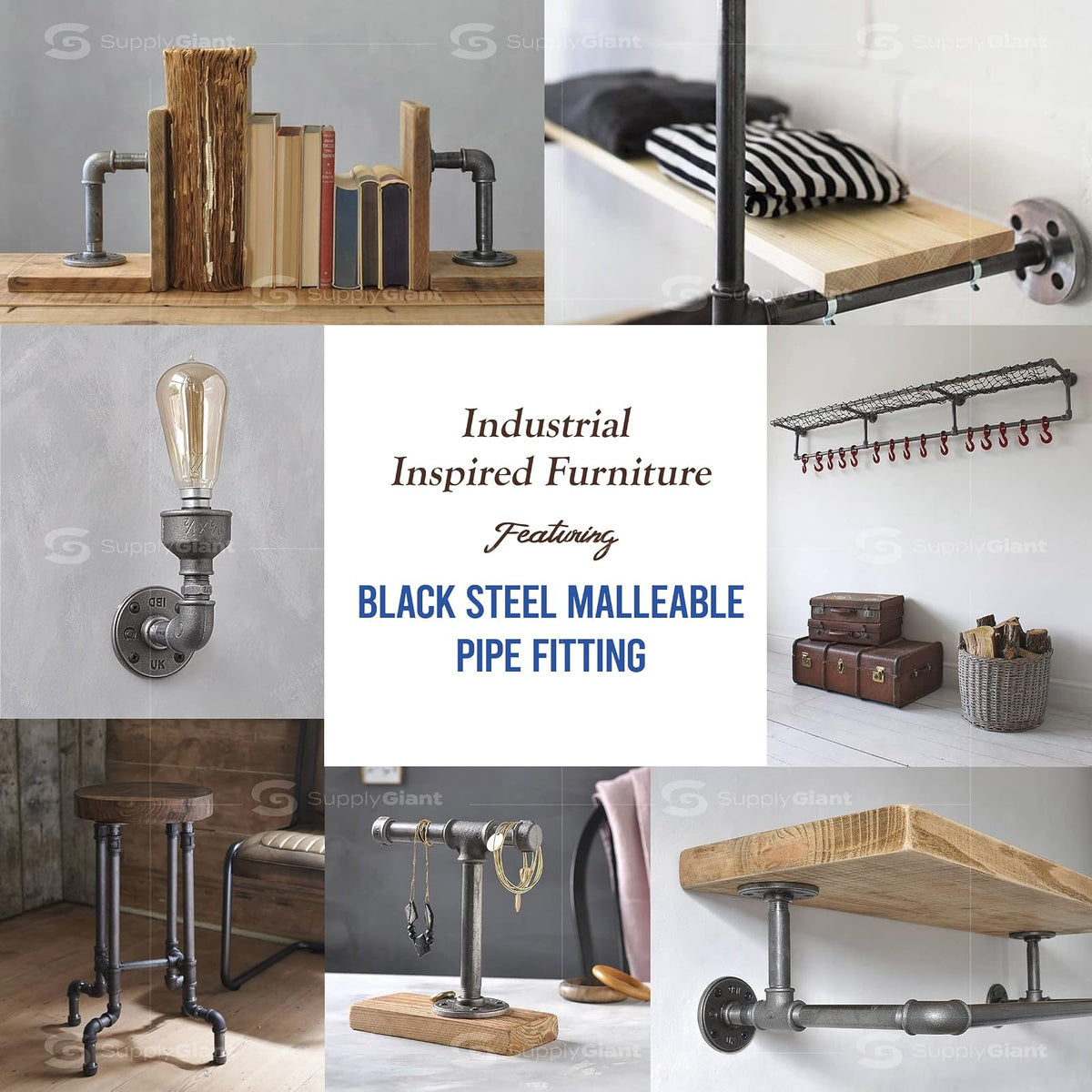 SupplyGiant Tubo de acero negro de 3/4 x 1 pulgada (paquete de 10), tubos de hierro maleable industriales resistentes, pezón de cierre roscado precortado, ideal para todos los muebles de bricolaje y
